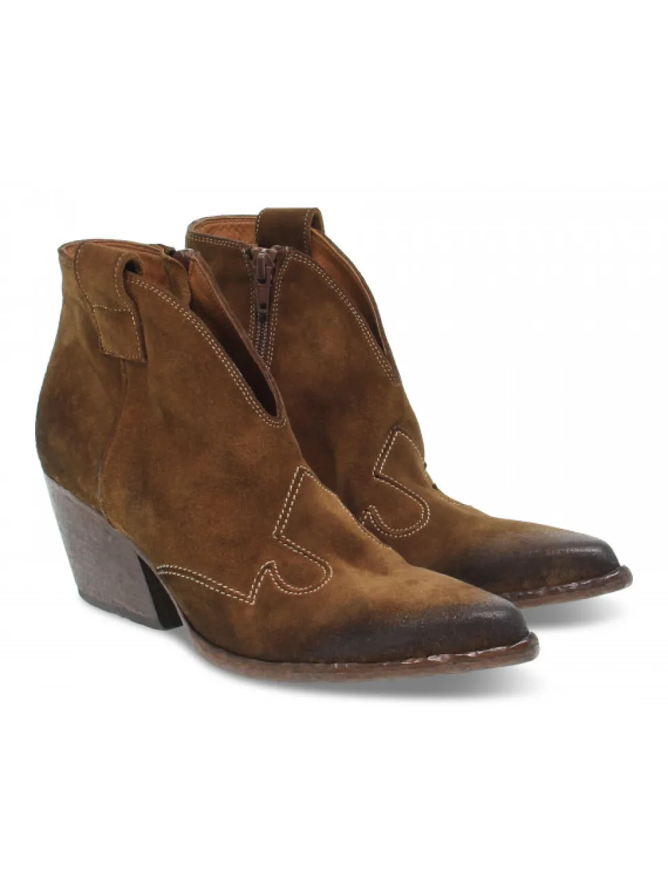 Elena Iachi Ankle Boot Mid Wash In Hazelnut Velor^Women Ankle Boots