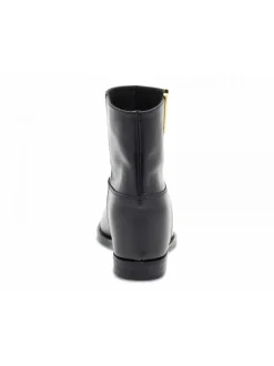 Via Roma 15 Ankle Boot Zeppa Interna Logo V Oro Laterale In Black Leather^Women Ankle Boots