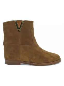 Via Roma 15 Ankle Boot Zeppa Interna Logo V Oro Laterale In Leather Suede Leather^Women Ankle Boots