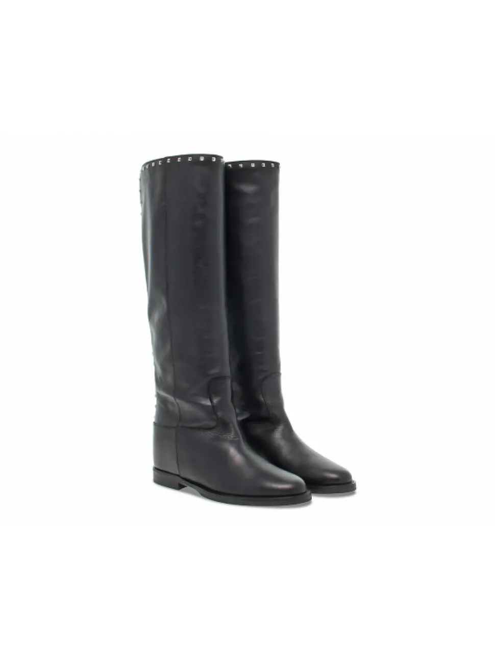 Via Roma 15 Boot Zeppa Interna Spacco Profilo Piramidi In Black Leather^Women Boots