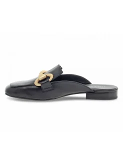 Poesie Veneziane Flat Sandals Sabot Flat Square In Black Leather^Women Flat Sandals