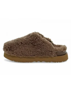 UGG Australia Sandal Fuzz Sugar Slide Hickory In Brown Suede Leather^Women Sandals