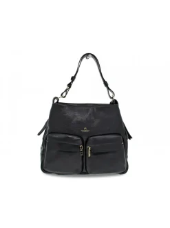 Cuoieria Fiorentina Shoulder Bag Velvet Borsa A Sacca Grande Con Tracolla Estensibile In Black Leather^Women Shoulder Bags