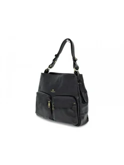 Cuoieria Fiorentina Shoulder Bag Velvet Borsa A Sacca Grande Con Tracolla Estensibile In Black Leather^Women Shoulder Bags