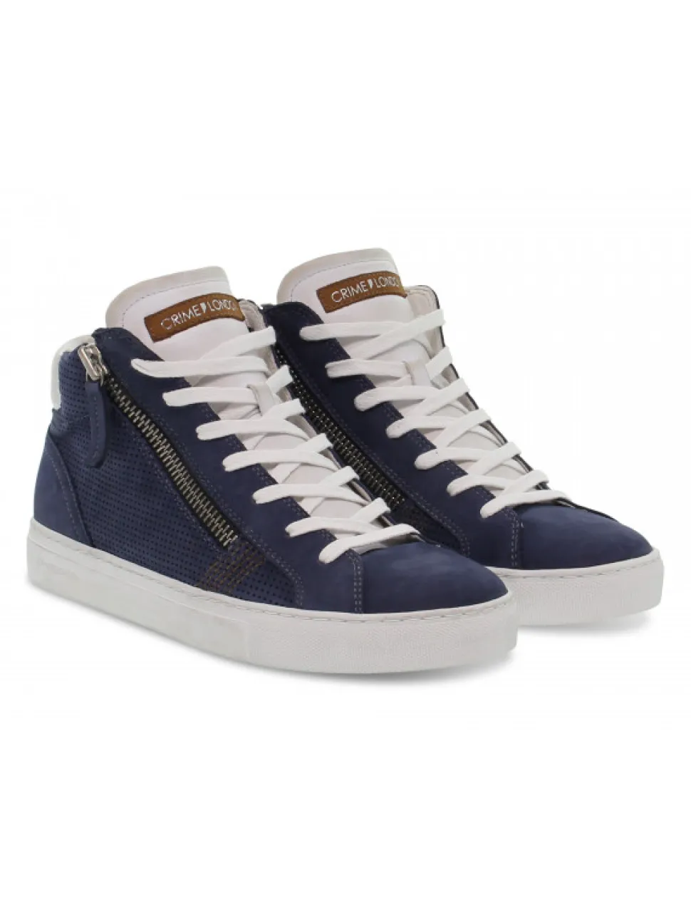 Crime London Sneakers High Top Double Zip In Blue Leather^Men Sneakers