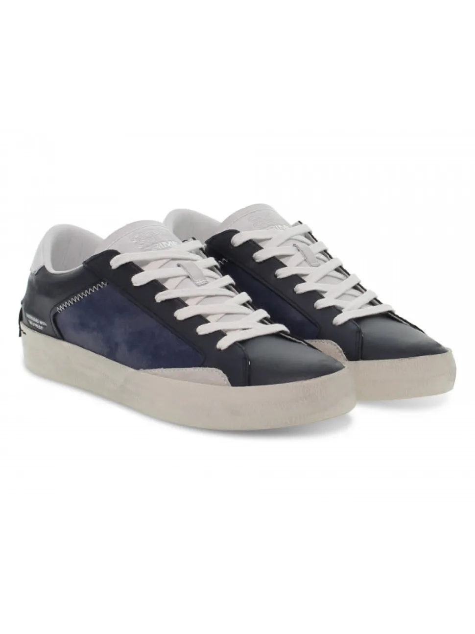 Crime London Sneakers Low Top Distressed In Dark Blue Leather^Men Sneakers
