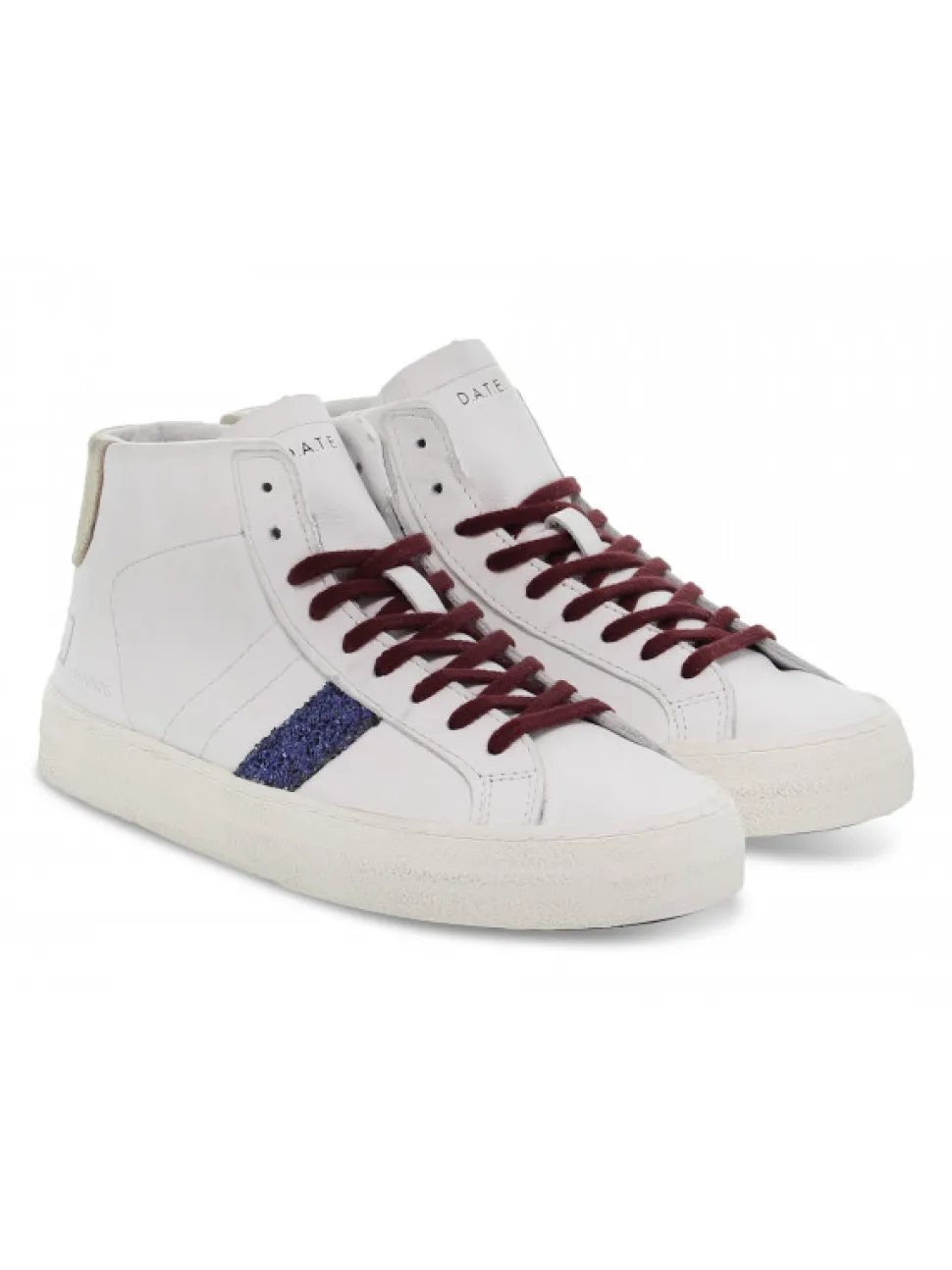 D.A.T.E. Sneakers Hill High Vintage Calf White-Blu In White Leather^Women Sneakers