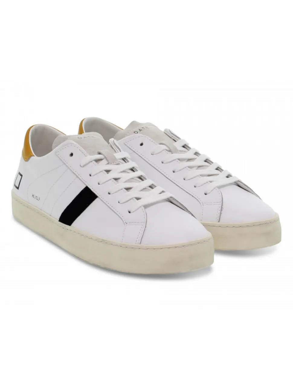 D.A.T.E. Sneakers Hill Low Calf White-Orange In White Leather^Men Sneakers
