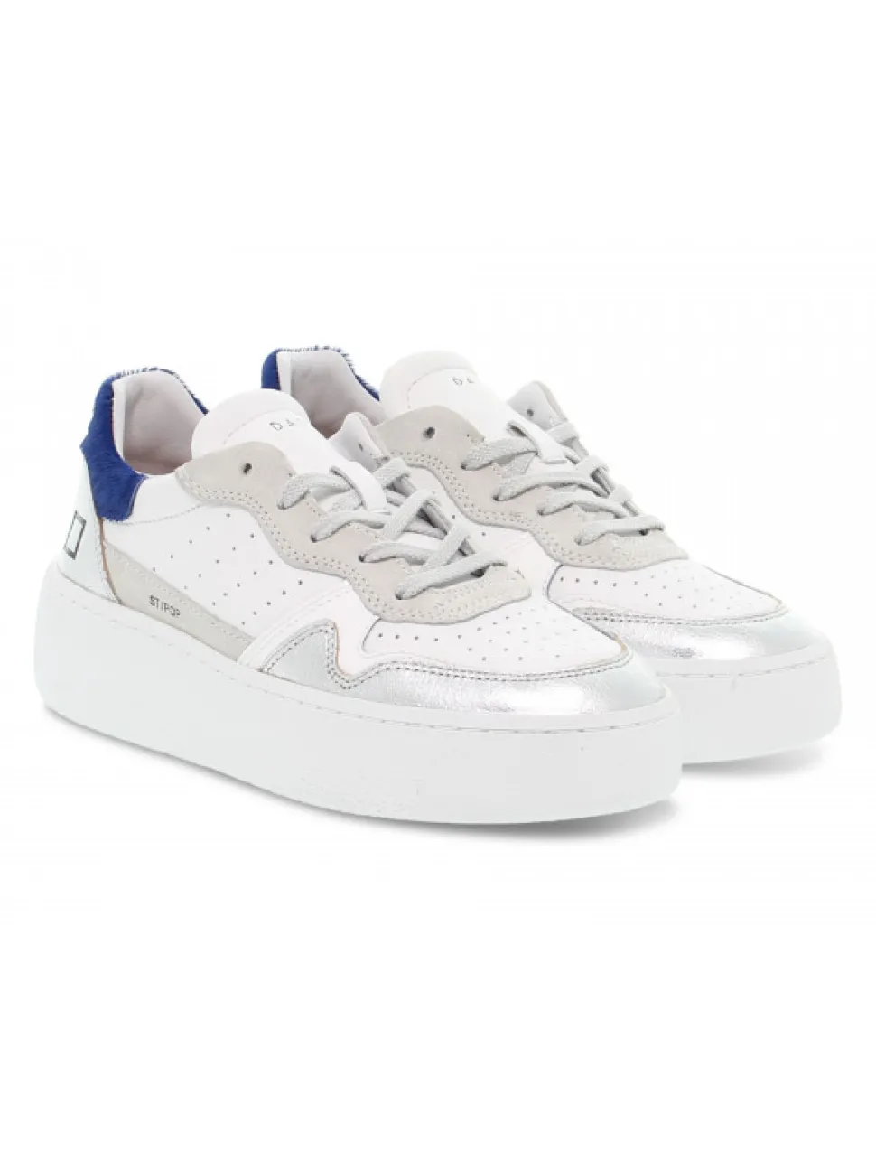 D.A.T.E. Sneakers Step Pop Laminated Silver In White Leather^Women Sneakers